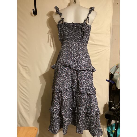 5071 Dress Forum Temecula Dress Navy Floral Sleeveless Tiered Ruffle Midi Small - Picture 6 of 7